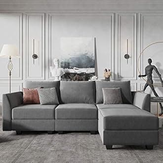 HONBAY Convertible Modular Sectional Sofa L-Shape Sectional Couch with Reversible Chaise Modular Sofa with Storage Seats, Grey