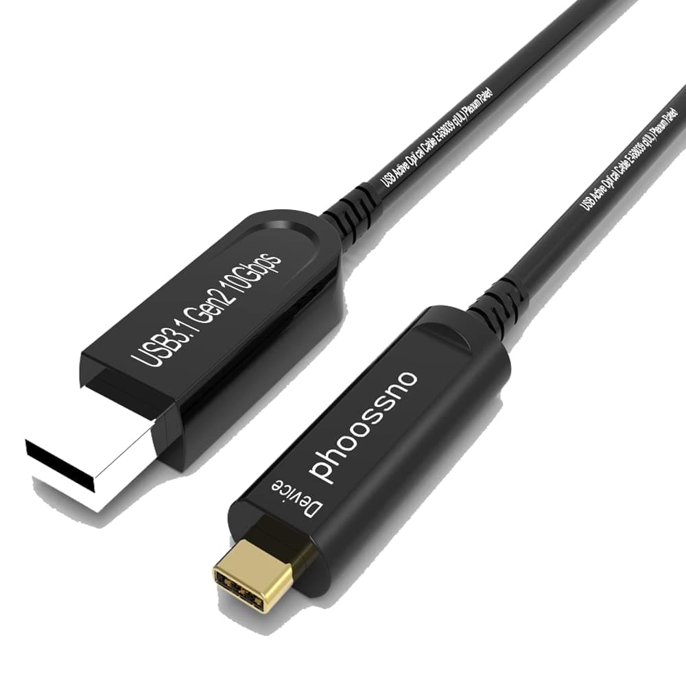phoossno UL CMP Plenum Rated USB A to C Fiber Optical 3.2 Cable 10Gbps 33FT Compatible with Microsoft Azure Logitech Camera Aver&Vaddio&Barco ClickShare Touch Screen Kinect Intel RealSense