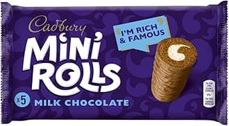Cadbury Mini Rolls, Milk Chocolate Sponge Cakes With Vanilla Cream Centre, 5 Individually Wrapped Treats – Perfect For Snacking On-the-Go (Pack of 1)