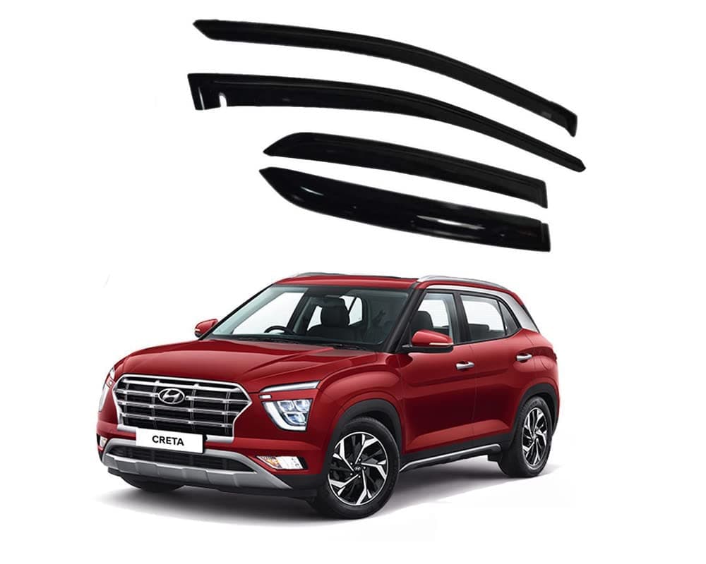 Door Visor Wind Rain Deflector Black Compatible for Creta Year 2020 Onward Set of 4 Pieces