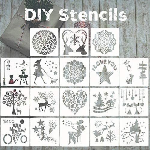 Journal Kit Stencil Set,18 Pcs DIY Planner Stencils Accessories Template for Art Drawing Painting, Mandala, Love, Spraying Window Glass Door Car Body Wood Journaling Scrapbook