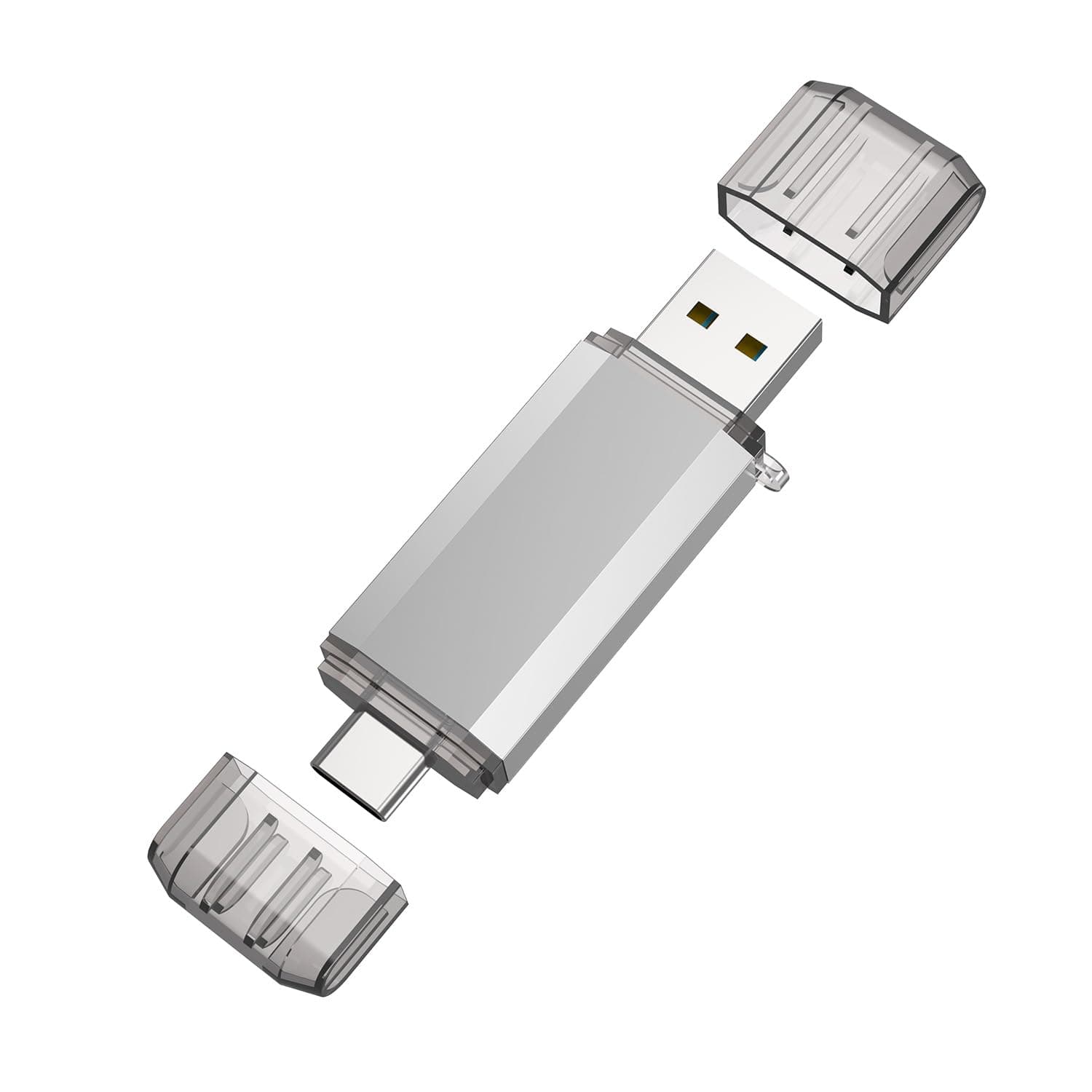 RAOYI 128GB USB C Flash Drive, 2 in 1 USB 3.0 Type C Dual OTG Metal Thumb Drive Jump Drive Memory Stick with Keychain Suitable for USB-C Smartphones, MacBook, Computers and Tablets (Silver)
