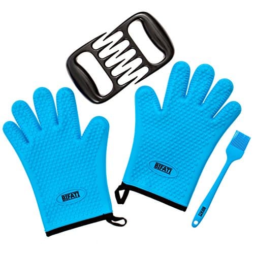 BIFATI Silicone BBQ Gloves with Pull Pork Bear Claw Meat Shredder and Turkey Baster Brush Set – High Heat Resistance of upto 450°C – Easy to Clean – High Flexibility, Durable Build – For Men & Women