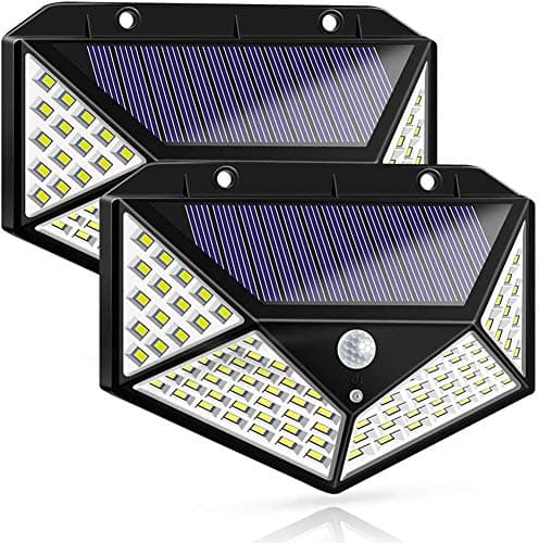 Solar Lights Outdoor, Solar Powered Motion Sensor Lights 100 LEDs Outdoor Waterproof Wall Light Night Light with 3 Modes with 270° Wide Angle for Garden, Patio Yard, Deck Garage, Fence - 2 Pack
