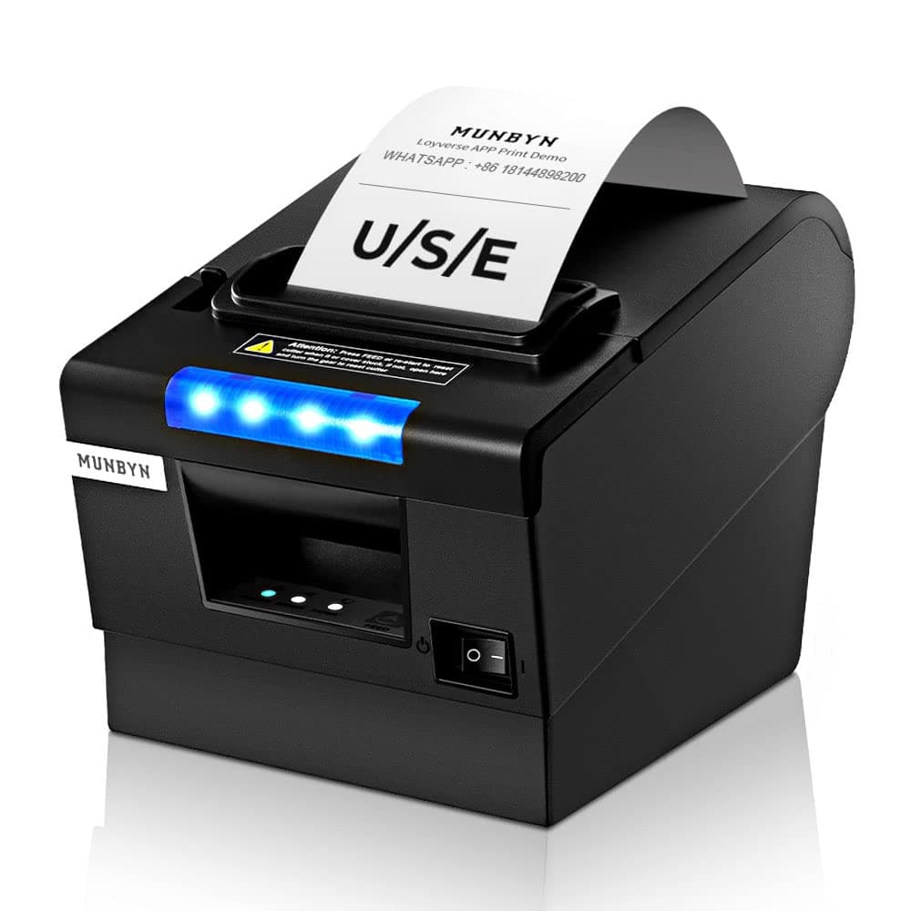 MUNBYN Receipt Printer P068, 3 1/8" 80mm Direct Thermal Printer, POS Printer with Auto Cutter - Thermal Receipt Printer with USB Serial Ethernet Windows Driver ESC/POS Support Cash Drawer