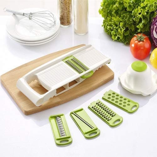 Snowwer 5 Pcs/Set Multi-Function Kitchen Tools - Fruits Vegetables Mandoline Slicer - Stainless Steel Blades Cutter Graters Julienne Slicers with Food Safety Holder
