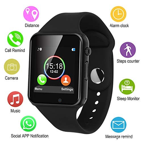IOQSOF Smart Watches, Touchscreen Bluetooth Smart Watch with Camera, Android Smartwatch, Waterproof Smart Watches Compatible Samsung iOS iPhone X 8 7 6 6S Plus 5 Men Women
