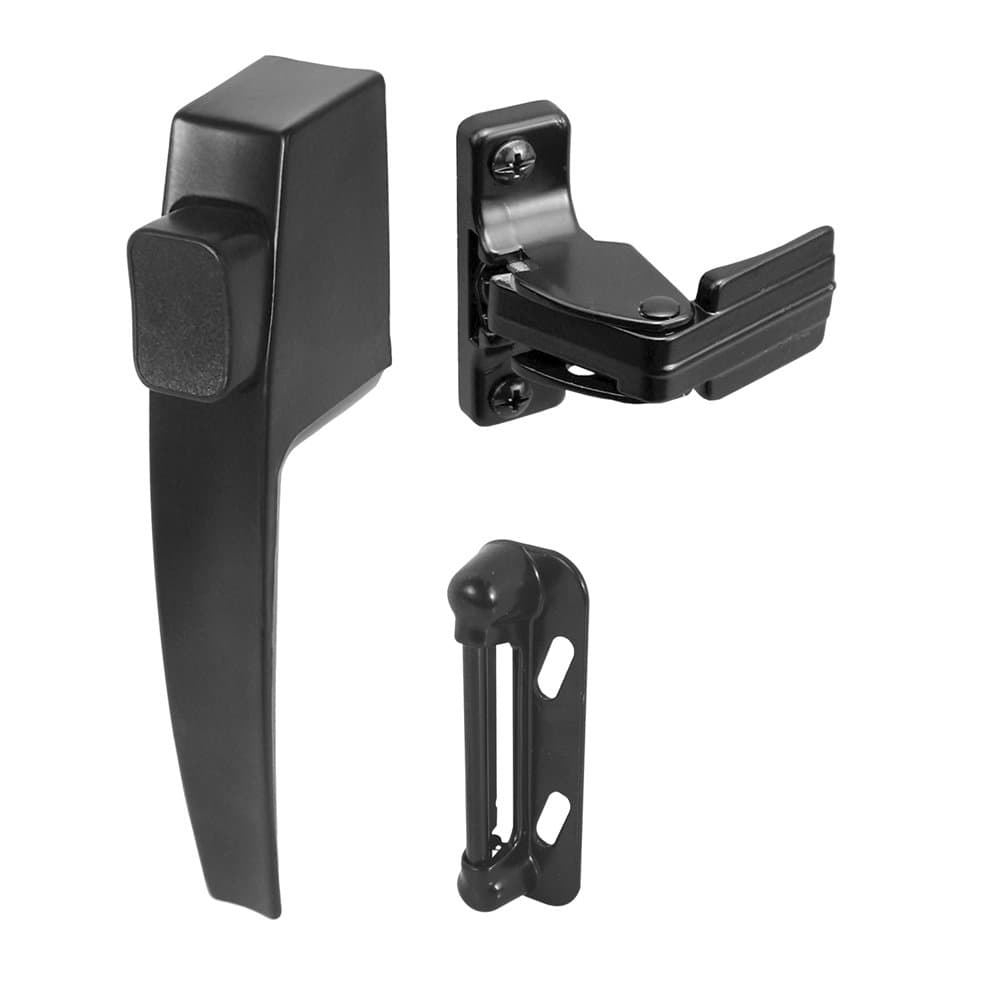Prime-Line K 5007 Screen and Storm Door Push Button Latch Set with Night Lock Replace Old or Damaged Screen or Storm Door Handles Quickly and Easily Black Finish (Fits Doors 5/8 1-1/4 Thick)