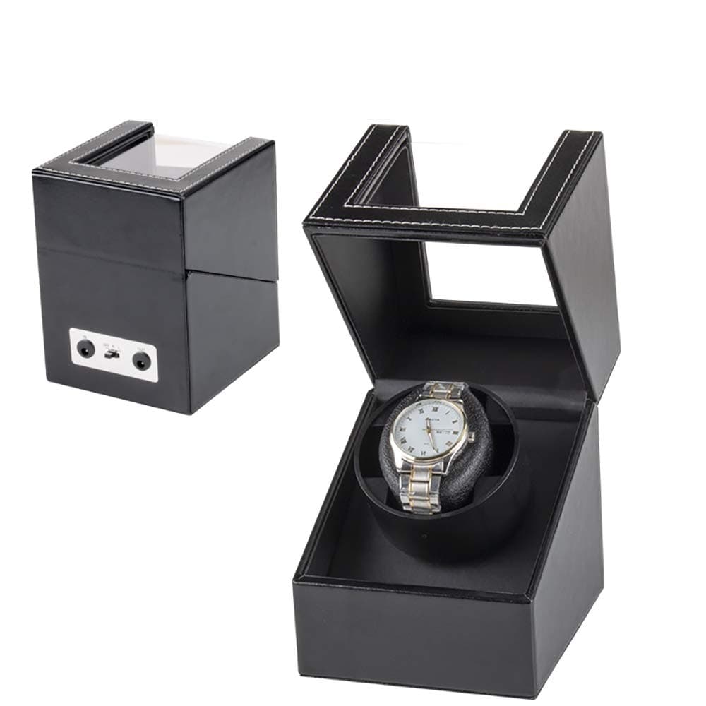 Automatic Watch Winder Box, 2021 New Powered by DC & USB Charging Cable Rotating Watch Storage Display Case Box PU Leather Watch Winder Mechanical Watch Case with Quiet Operation Motor for 1 Watch