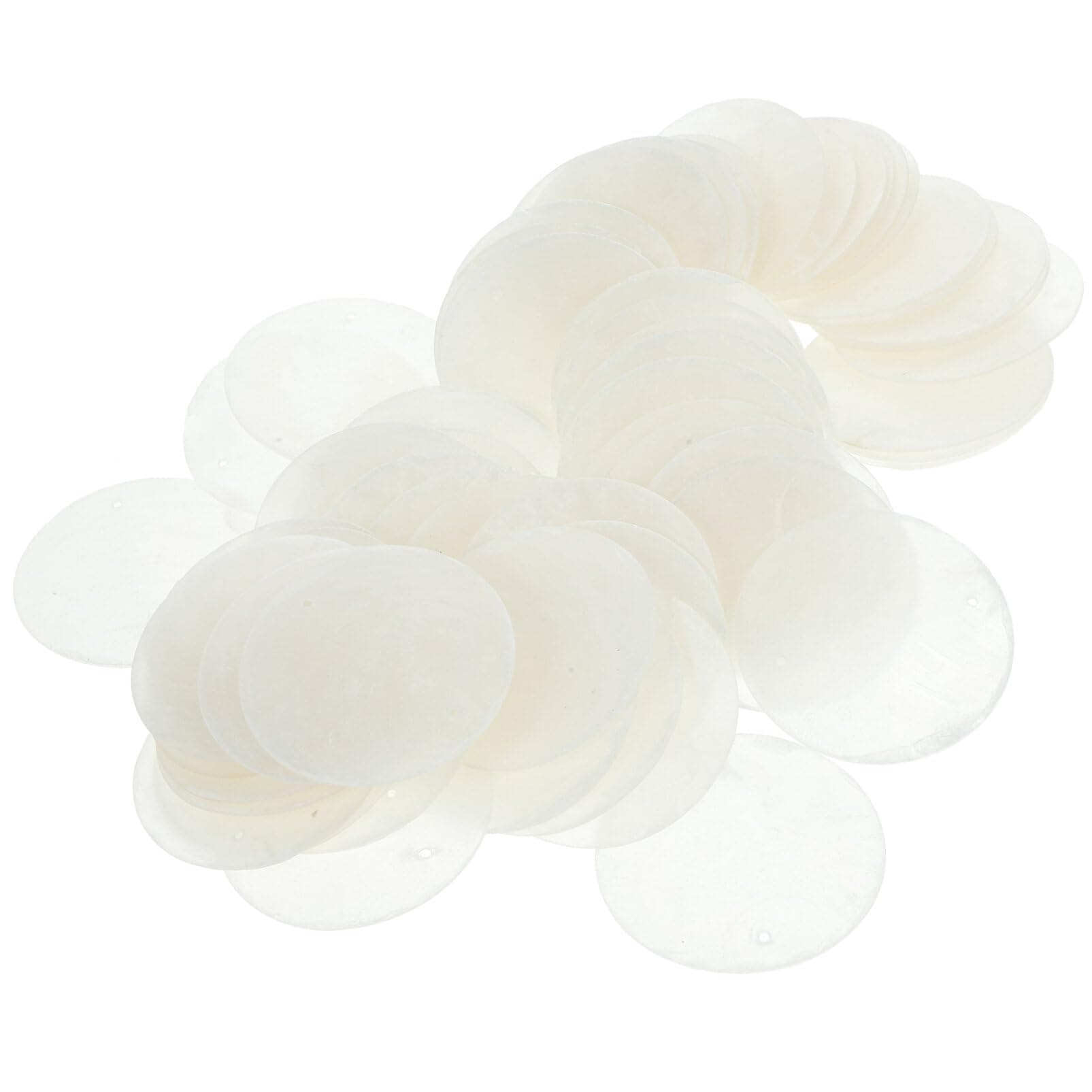 STOBOK 100Pcs Round Capiz Shells Pieces Natural Round Shells Pieces for Wind Chimes Handcraft Jewelry Making Wedding Home Decor DIY Crafts Projects, 5x5cm