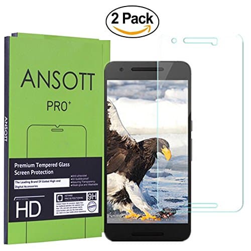 (2 Pack) Nexus 5X Screen Protector, ANSOTT LG Nexus 5X Tempered Glass Screen Protector , 99% Clarity, 0.26mm, 9H Hardness, Bubble Free