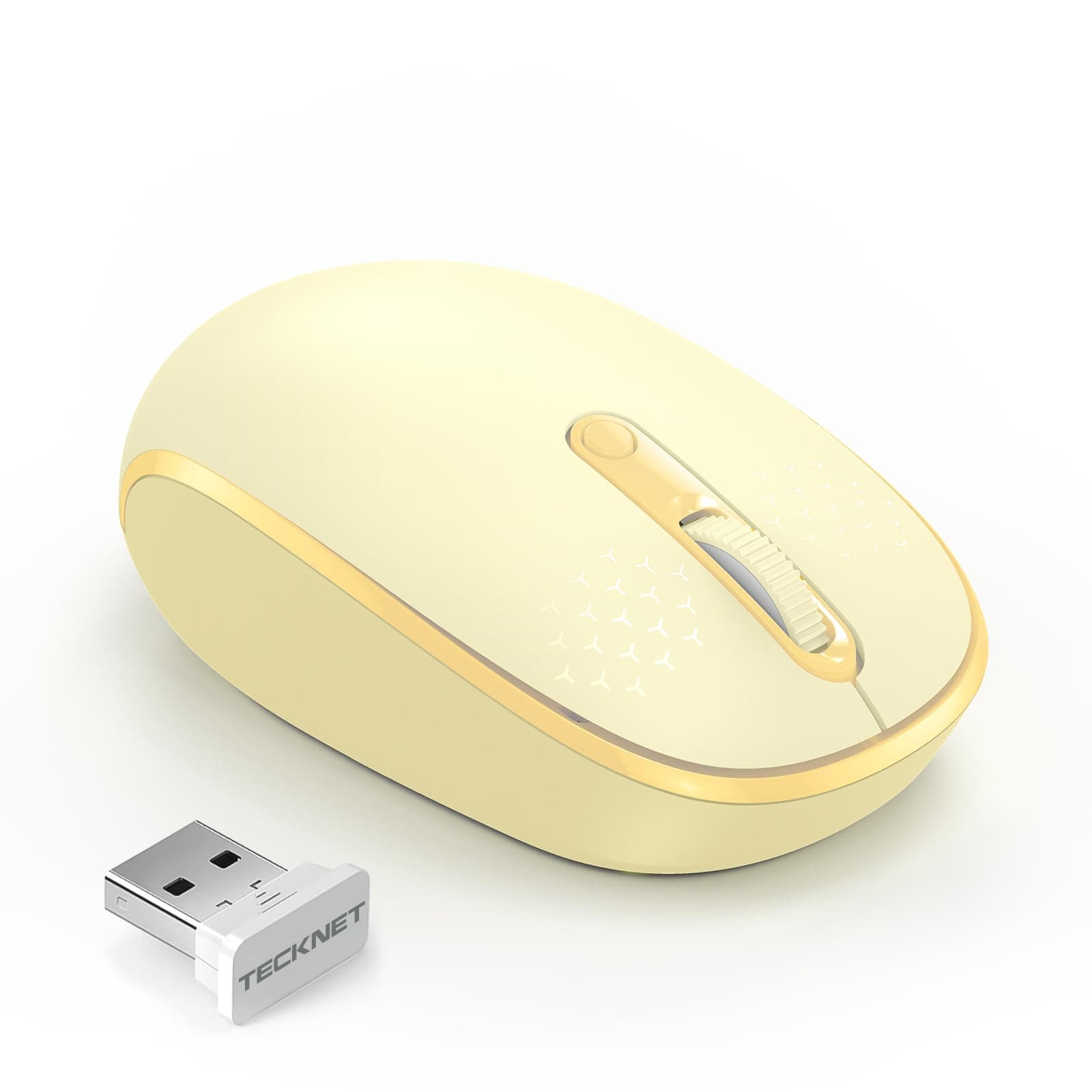 TECKNET Wireless Mouse, 2.4G Quiet Computer Mouse with USB Receiver, 4 Buttons Portable Cordless Mice for Chromebook, Laptop, PC, Mac, 800/1200/1600 DPI - Yellow