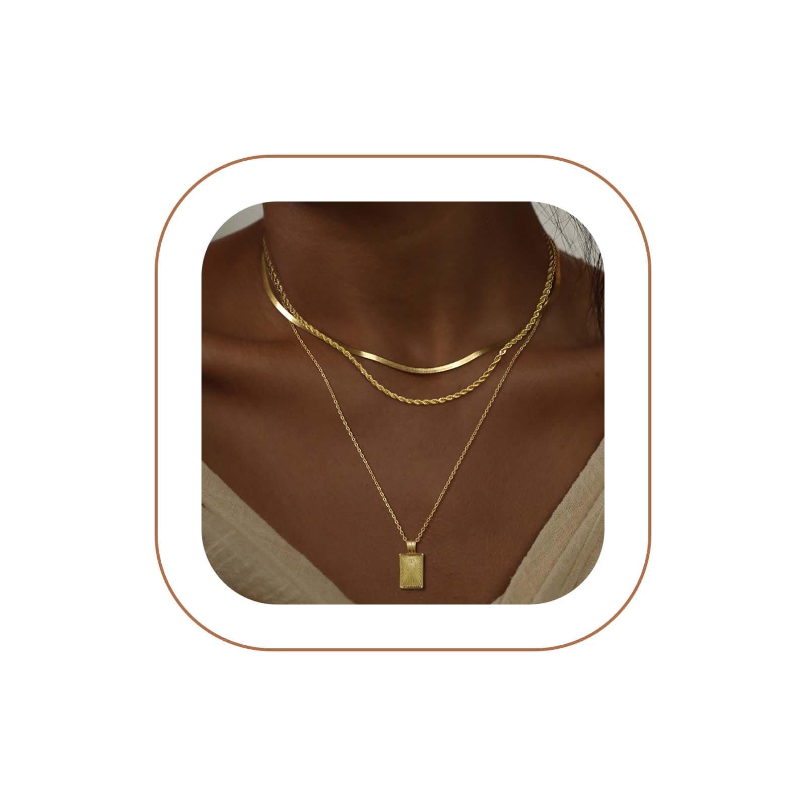 Layered Gold Silver Necklaces for Women, Stackable Stack 14K Real Gold Plated Silver Chain Necklace Diamond Circle CZ Layering Pendant Necklaces Trendy Gold Jewelry Set Gifts