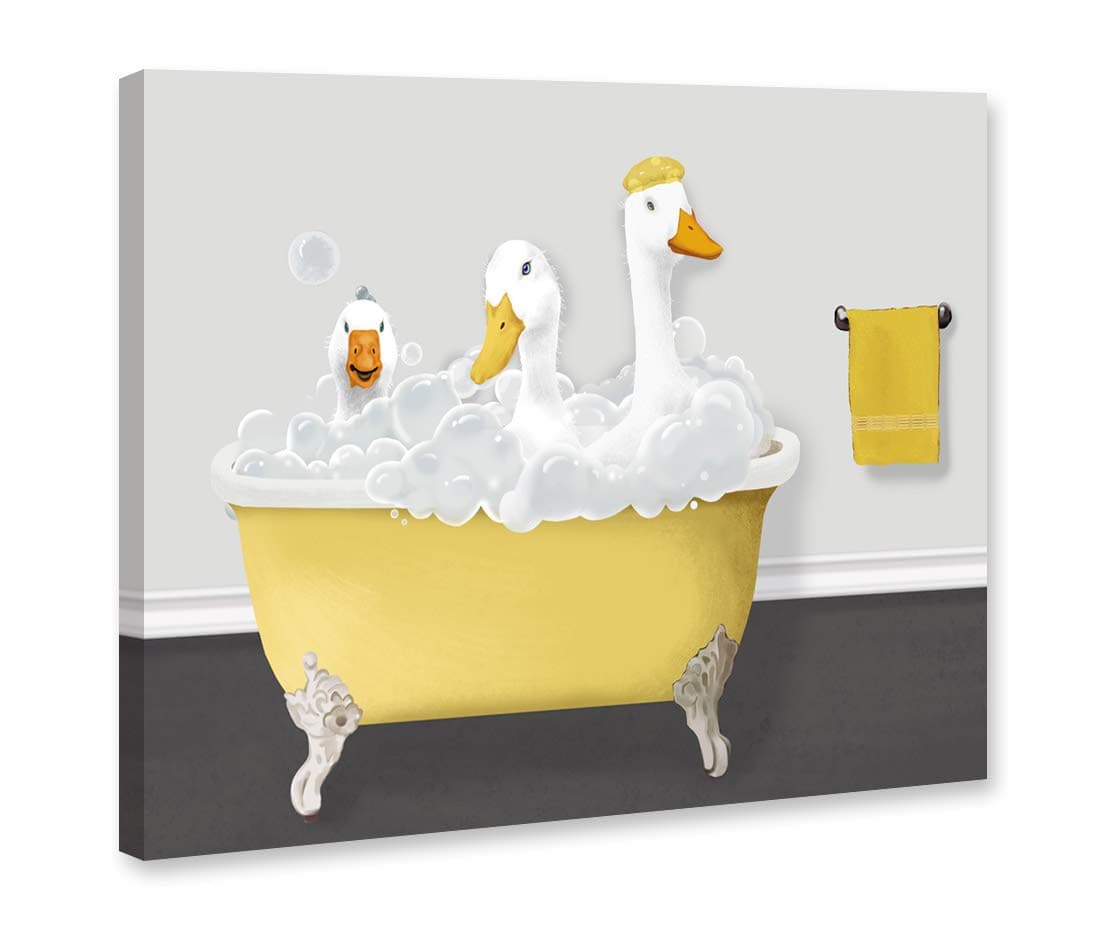 Canvas Print Ducks Bath Ducks Bathroom Wall Decor Yellow Grey Animal Shower In Bathtub