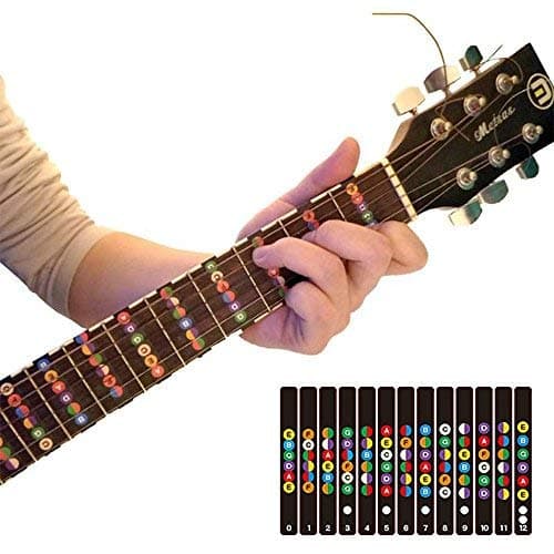 Guitar Trainer | Color Coded Fretboard Fret Map Note Stickers for Beginner/Learning (black) (guitar stickers)