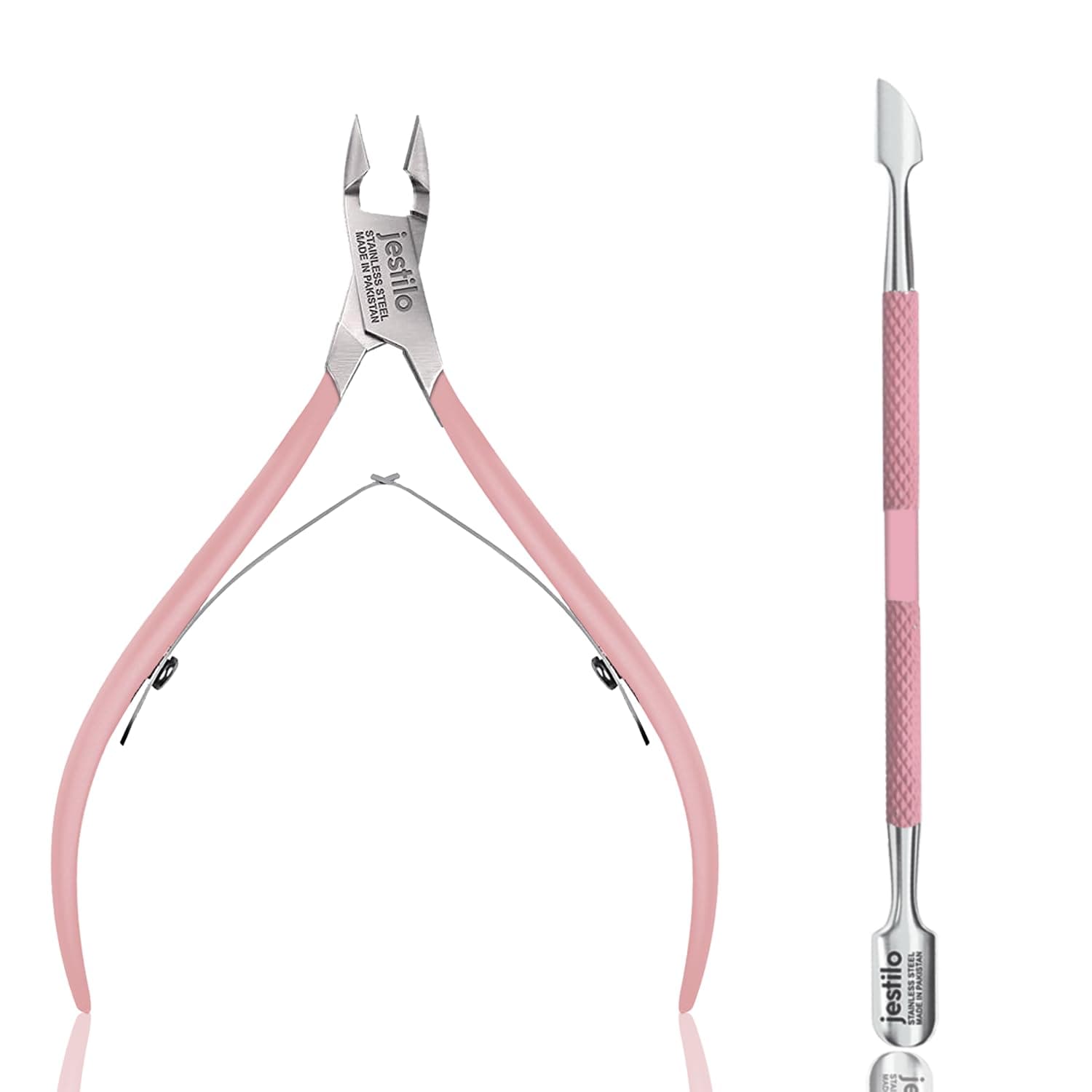 Cuticle Remover Tool Set with Cuticle Cutter and Cuticle Pusher - Stainless Steel Professional Cuticle Nipper and Pusher Nail Care Tools for Salon and Level Mani-Pedi at Home (Pink)