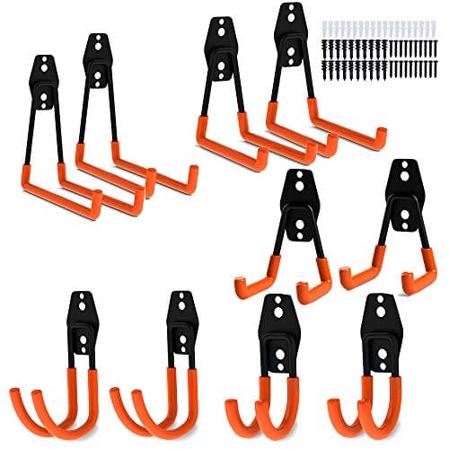 Tonsiki 10 Pieces Garage Storage Utility Double Hooks, Multi-size Heavy Duty Iron Wall Mount Tool Holder for Home Chair Ladder, Organizing Power Tools, Bulk items