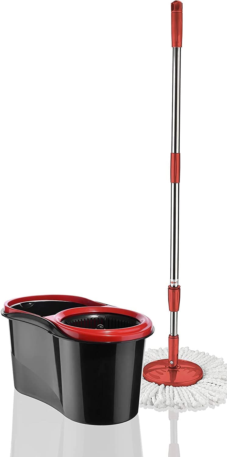 MyMobility Spin Mop with Bucket, 360 Spin Mop Bucket System with 2 Mop Heads, Stainless Steel Floor Cleaning Set for Floor Cleaning System with Dual Mode 48x27x27cm