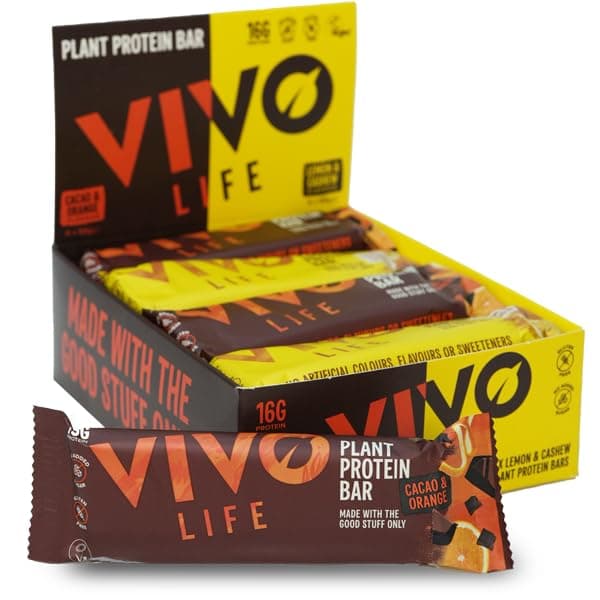 Plant Protein Bars - High Protein, Nutrient dense, Slow Release Energy - 12 x 65g Pack Mix (Cacao & Orange and Lemon & Cashew)
