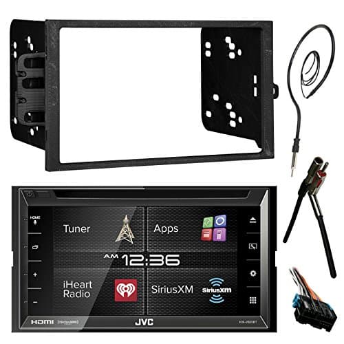 JVC KWV620BT 6.8" Touch Screen Bluetooth CD DVD Car Stereo Receiver Bundle Combo With Metra Dash Installation Trim Kit + Wiring Harness For GM Vehicles + Enrock 22" AM/FM Radio Antenna With Adapter