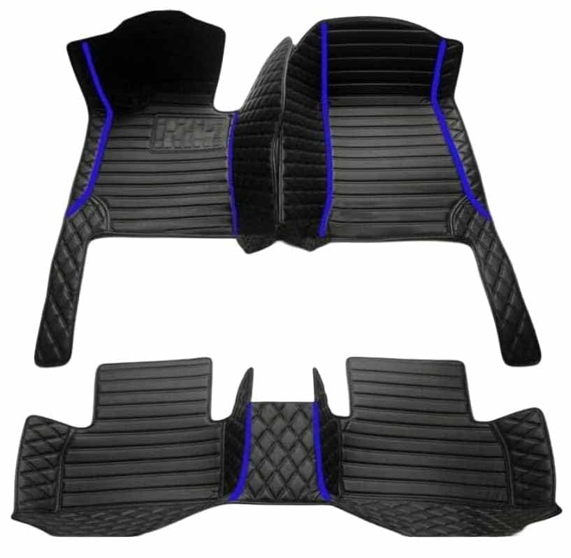 Custom Personalized Floor Mats ，Luxury Full Coverage All Weather Car Floor Mats，Anti-Slip Leather Car Mat Set ，Custom Floor Mat， for 99% of Cars, Trucks & SUV. (All Black Blue)