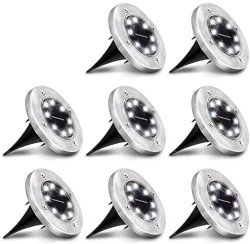 ABILITH Solar Ground Lights,Solar Disk Lights 8 LED Outdoor Waterproof Solar Garden Lights for Pathway Outdoor in-Ground Lawn Yard Deck Patio Walkway - Cold White, 8 Pack