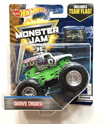 Hot Wheels Monster Jam 2017 Chrome Grave Digger 1:64 Scale, Silver and Green