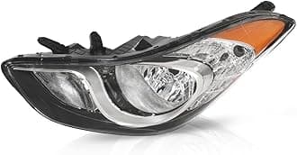 PIT66 Headlight Assembly Front Headlamp Left Side Compatible with Hyundai Elantra 2011 2012 2013, Fit for w/Factory Halogen Headlight Model Only Clear Lens Chrome Housing Amber Reflector