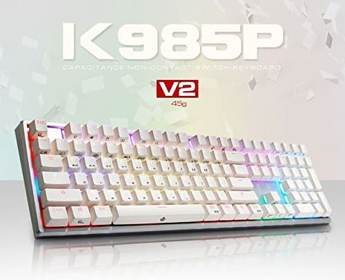 ABKO K985P V2 45g Capacitance Non-Contact Switch LED (16.8M RGB Color) Keyboard Nkey-Rollover, Stabilizer, Waterproof, Cherry MX Profile, PBT KeyCap (108 Keys English/Korean Layout)