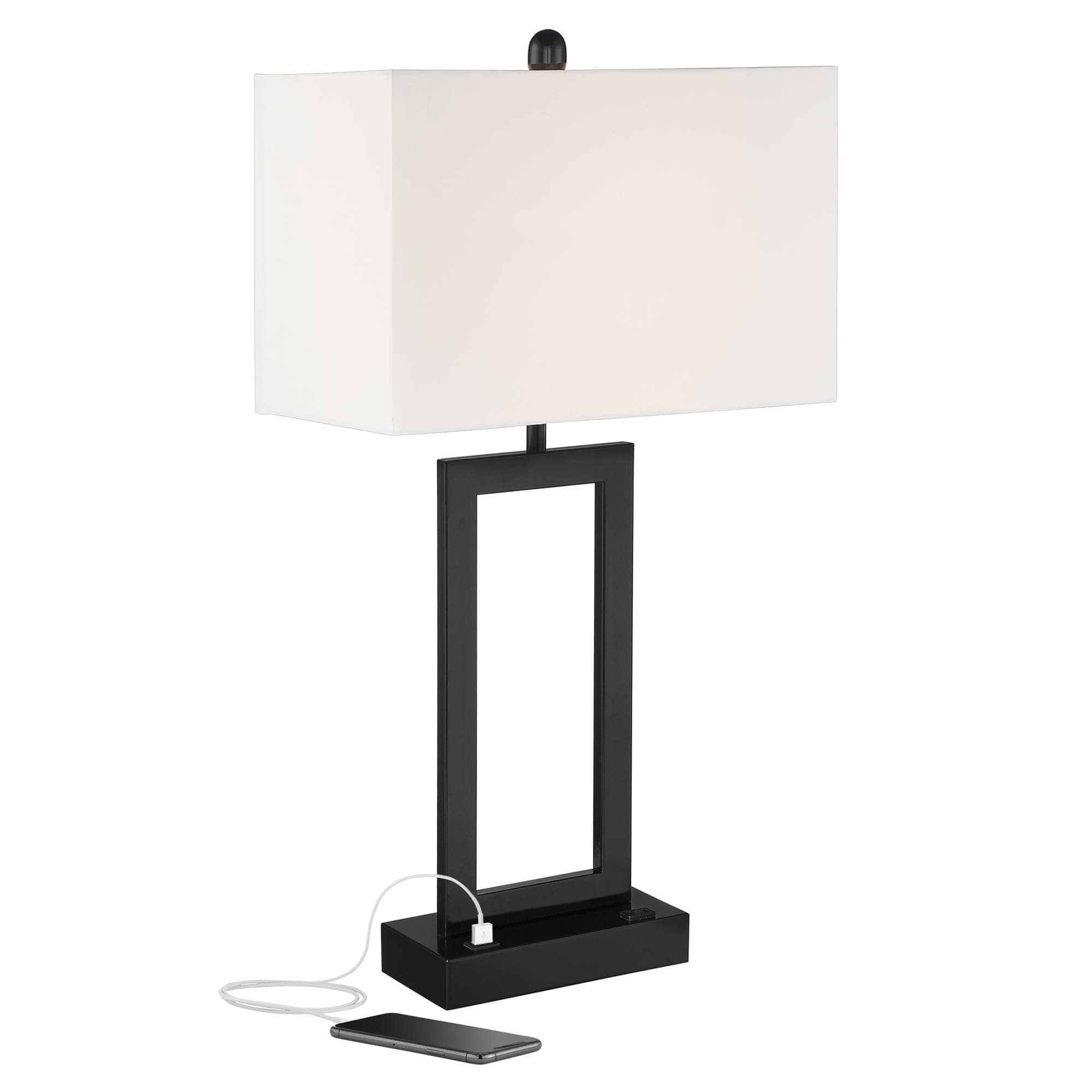 360 Lighting Todd Modern Table Lamp with USB Port AC Power Outlet 30" Tall Black Metal White Fabric Rectangle Shade for Living Room Bedroom House Bedside Nightstand Home Office Entryway