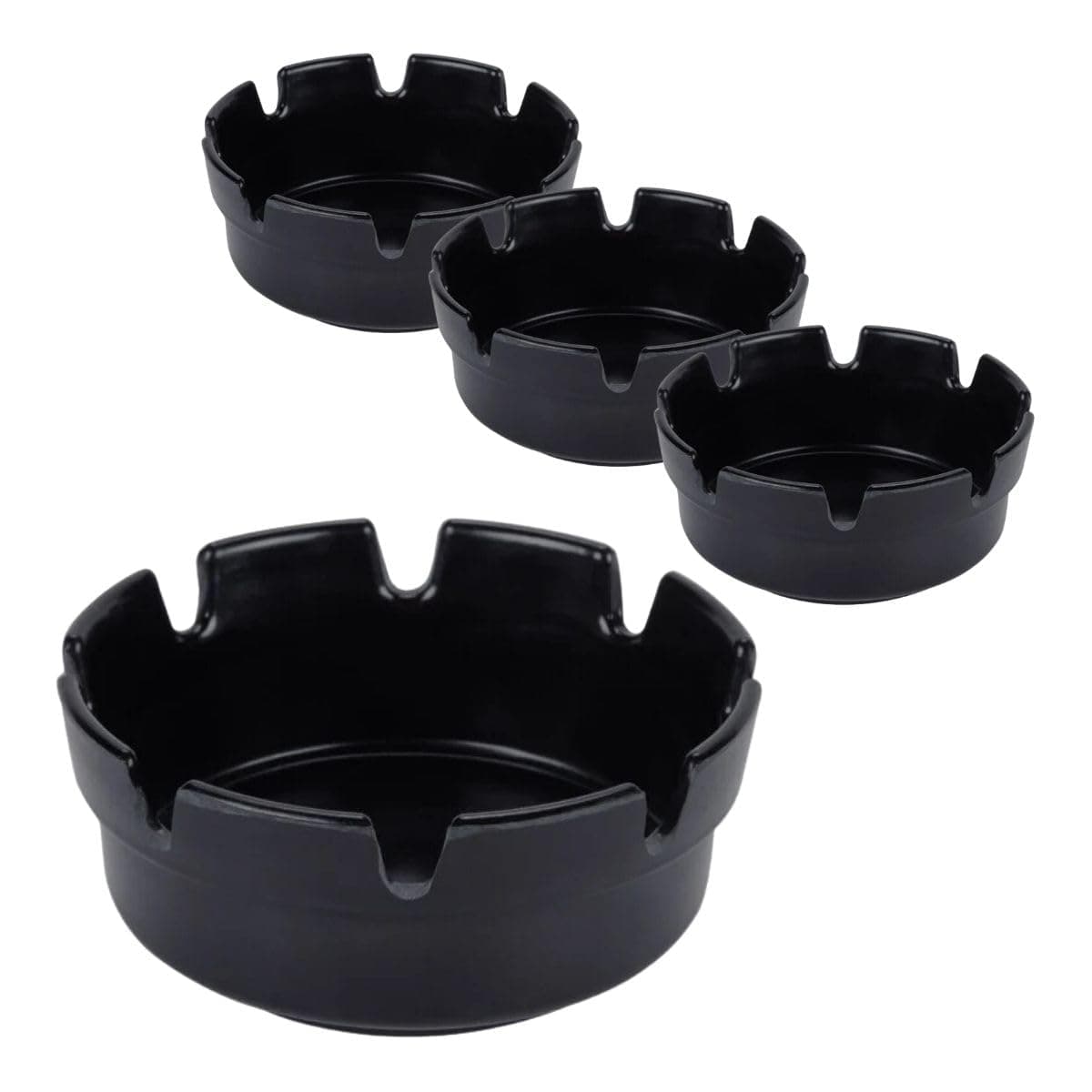 Black Plastic Ashtray Bakelite Plastic Notched Ashtray | 4 ¼” With 1 ¾” Well | 4 Pack of Black Ashtrays (4)