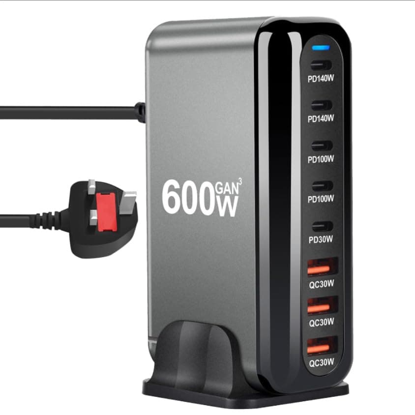 600W USB A&USB C 【New Update】Charging Station,5 Type-C Ports 【2×140W, 2x 100W,1x30W】 and 3 USB Ports 【QC30W】 Charge Charging Station Type-C hub,GaN Technology