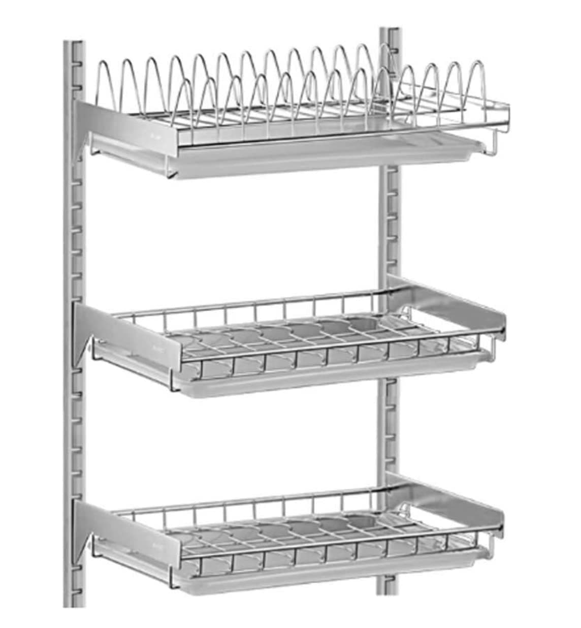Wall Mounted Dish Drainer Rack - Stainless Steel Kitchen, 3-Tier Storage Shelf for Plates, Bowls & Utens, Space-Saving Dish Drying Rack, and Stylish