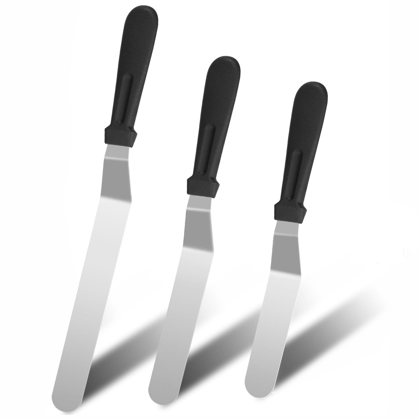 3 PCS Icing Spatulas, Offset Spatula, Stainless Steel Cake Decorating Spatulas Set 6/8/10 inch Professional Angled Cake Spatula Plastic Frosting Handle for Home, Kitchen or Bakery by XEKIGU
