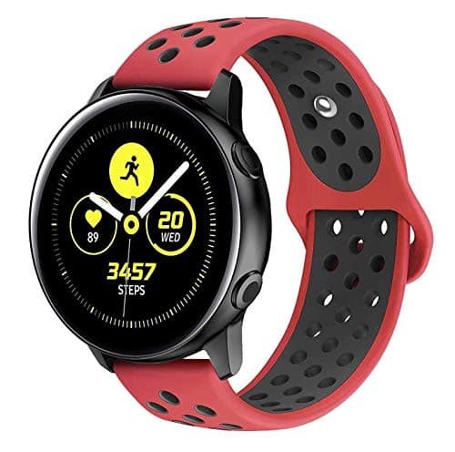 Galaxy Watch Active 40mm / Active 2 40mm & 44mm Bands, Galaxy Watch 42mm Bands, Gear Sport Bands, Auswaur 20mm Soft Silicone Sport Watch Replacement Strap Wristband for Women Men - Black/Red