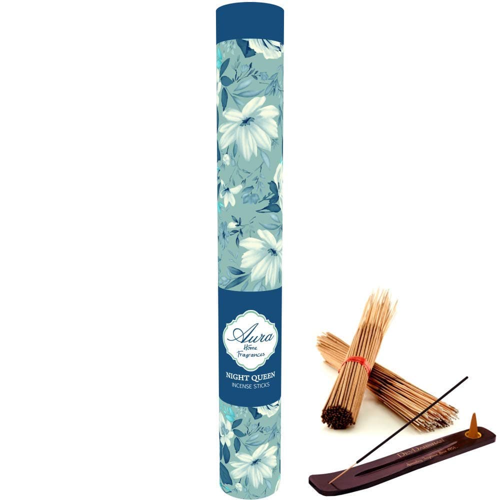 DevDarshan Aura Night Queen 40 Incense Sticks – 9” Long | Premium, Long-Lasting, Soothing Aroma | Authentic, Natural with Incense & Dhoop Cone Holder