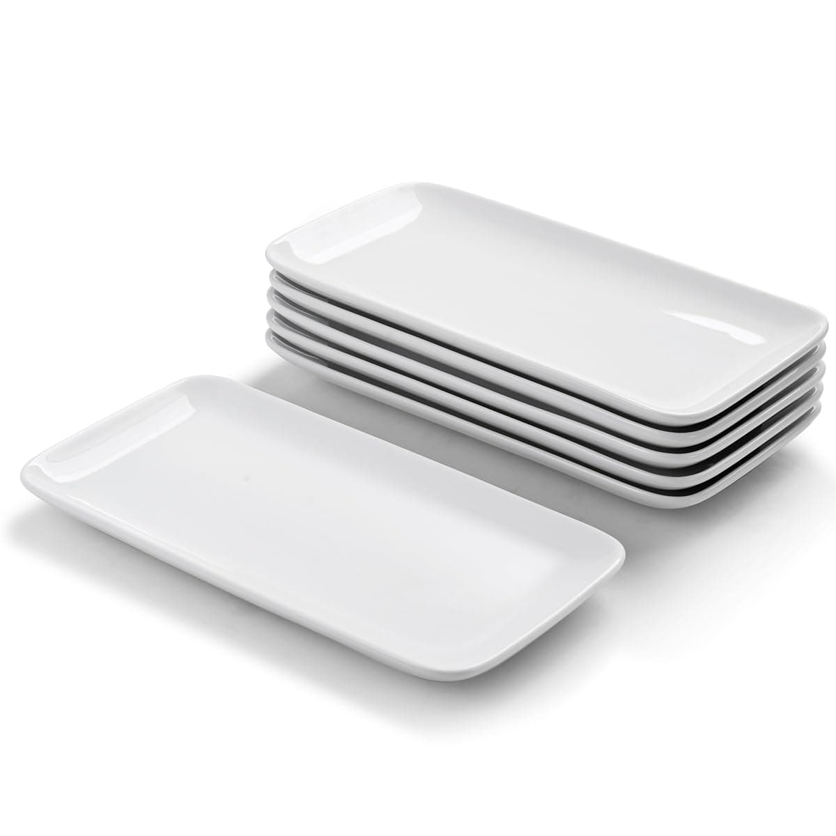 WishDeco Small Rectangle Plates Set of 6, White Serving Platters 9 inch, Ceramic Sushi Plates, Serving Plate for Appetizer, Dessert, Party, Microwave Safe