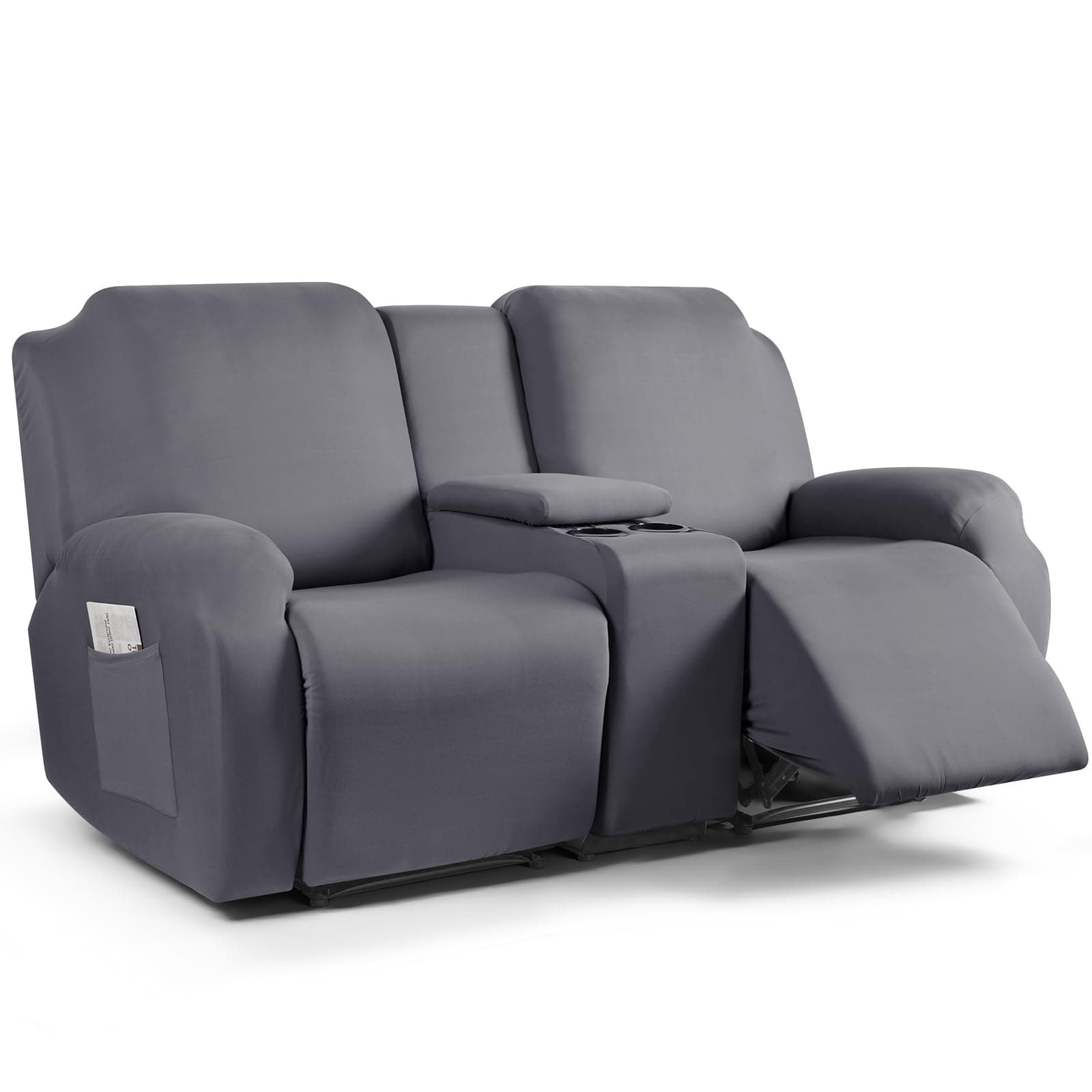 TAOCOCO Reclining Loveseat with Middle Console Slipcover, 4 Piece Polyester Fabric Stretch Loveseat Reclining Sofa Covers (Light Gray, 2 Seat Recliner Cover with Console)