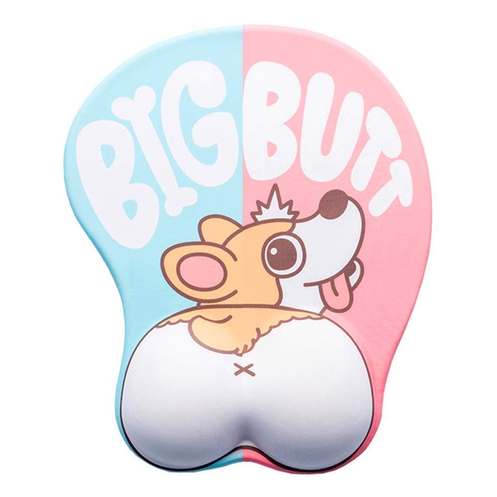 3D Mouse Pad Anime Dog Mouse Mat Soft Silicon for Wrist Rest Mat Non Slip Corgi Mousepad (Blue&Pink)