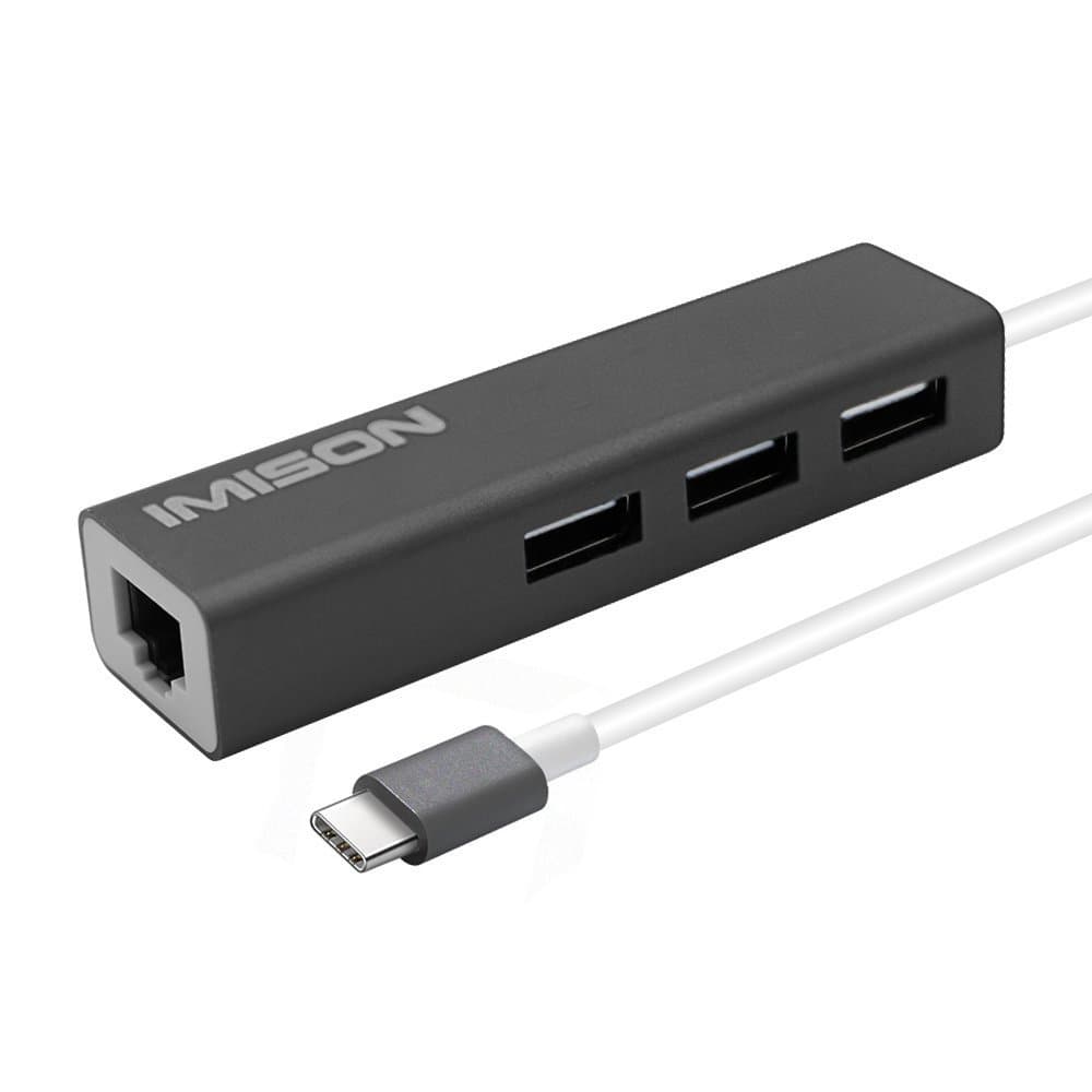 USB C Hub Ethernet Lan Adapter IMISON Type c Hub Convertor 3 Port USB and 1 Port Network Unibody extender Aluminum for Ultrabooks, Tablet PC and Laptops (Grey)