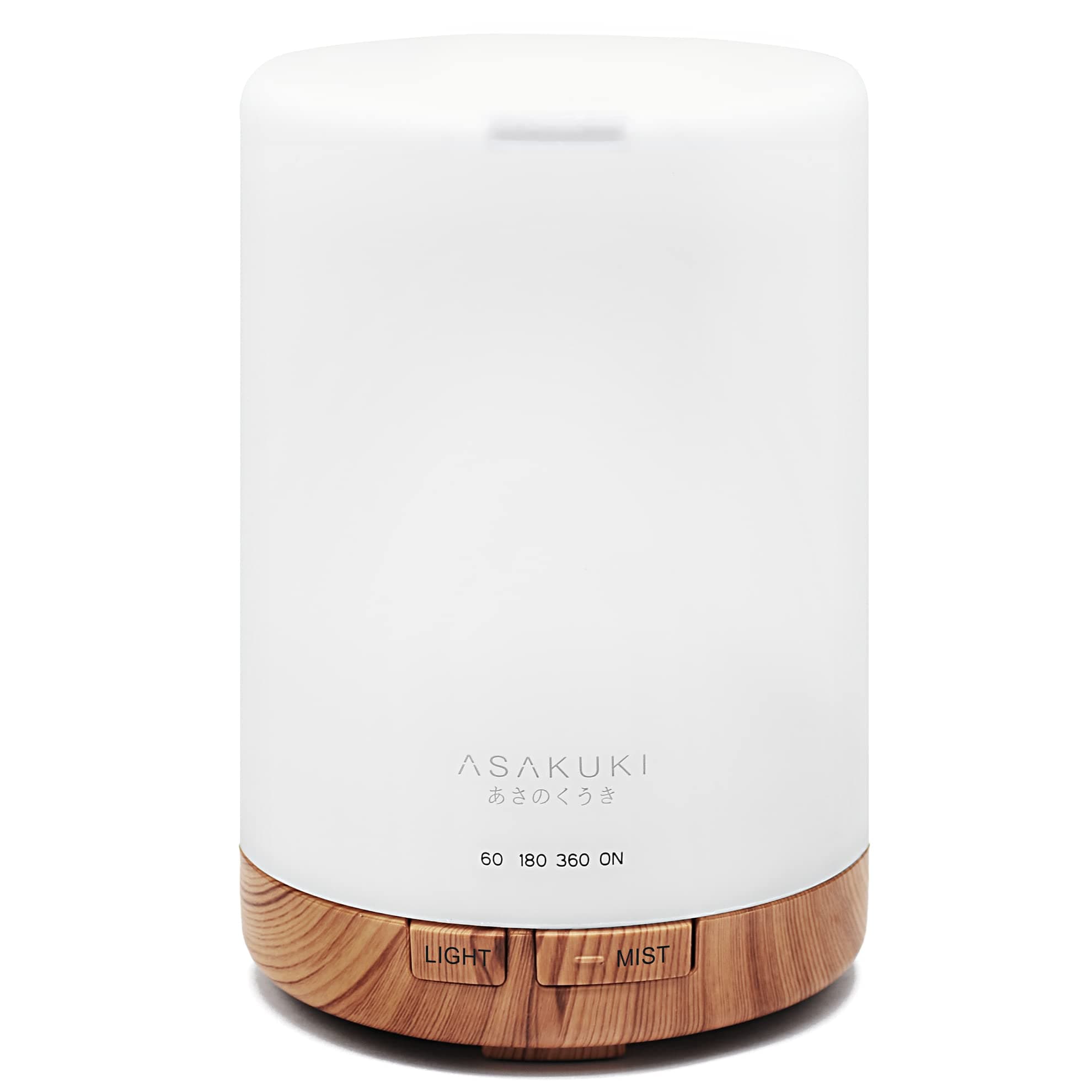 ASAKUKI 300ML Essential Oil Diffuser, Quiet 5-in-1 Premium Humidifier, Natural Home Fragrance Aroma Diffuser with 7 LED Color Changing Light and Auto-Off Safety Switch-Light Brown