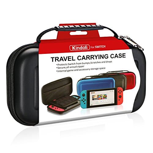 Kindoli Nintendo Switch Carrying Case Hard Shell Case + Screen Protector Fit Nintendo Switch with 2 Joy-cons Attached Organized Space with 10 Game Cards Slots and a Mesh Pocket Carry all Accessories
