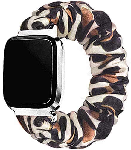 THOVSMOON Cute Scrunchie Elastic band compatible with Fitbit Versa,Comfortable and Lightweight Sport Watch Strap Replacement with Fitbit Versa/Versa 2/Versa Lite for Girls (Leopard)