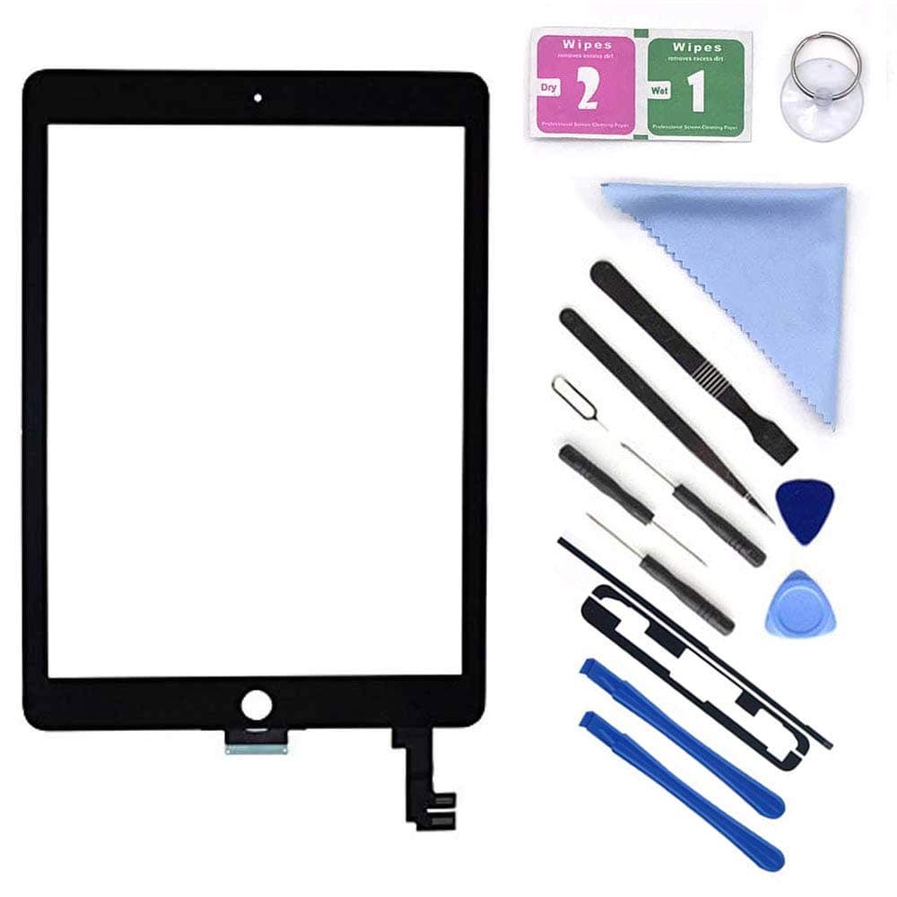 Black New Glass Touch Screen Digitizer Replacement for iPad Air 2 9.7" 2nd Gen A1566 A1567 and Pre-Installed Adhesive with Repair Tools Kit (Without Home Button,Not Include LCD)