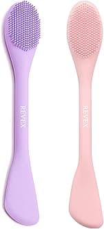 REVEX Silicone Face Mask Applicator, 2 Pieces Face Mask Brush, Flexible Spatula, Mask Applicator for Face Mud, Face Brush with Bristles for Makeup Skin Care, Pink+Purple