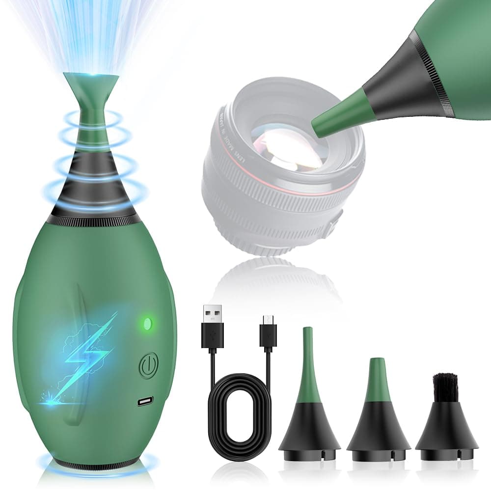 Electric Air Blower Kit, with 4 Soft Tip Silicone Replacable Nozzles, Mechanism Dust Blower and Vacuum Cleaner, Professional Air Blaster for Camera Sensor CCD CMOS, Lenses-Green