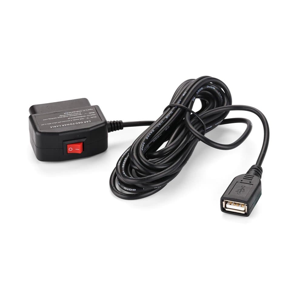 Universal OBD Power Cable for Dash Camera,24 Hours Surveillance/Acc Mode with Switch Button(USB Port)