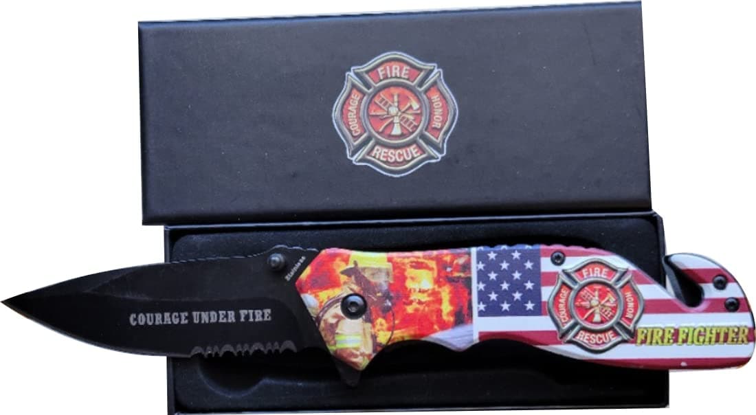Hattricks Goodimpression Firefighter Pocket Knife Tactical with Engraved Personalized safety folding knife full color raised 3D handles