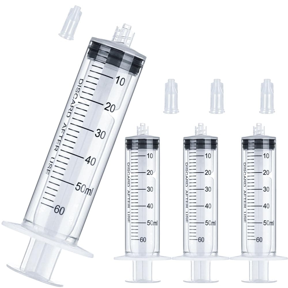 HiMo 60mL Luer Lock Syringe 4 Pack Large Plastic Sterile Syringes without Needle, for Liquid, Oral, Measurement, Dispensing, with Cap 50mL/60cc