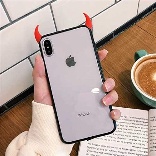 MAY SHOP Cute Devil Horn Phone Case for iPhone 12 11 Pro Max 12 Mini XS Max XR X 7 8 Plus Soft Acrylic Clear Phone Back Cover (T3, for iPhone 11)